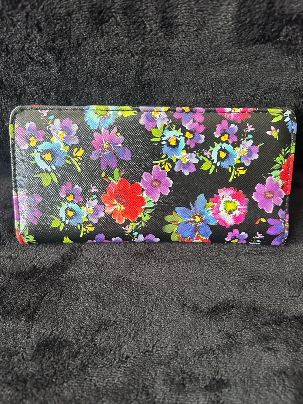 Floral Print Women's Wallet - Black Background
